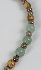 Vintage Gemstone & Agate Beaded Necklace With Carved Floral Bird Pendant 15.5 In