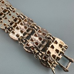 Vintage Bracelet Peach Pink Melon Frosted Lucite Thermoset Silver Tone Wide 6″
