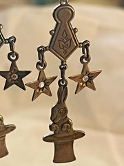 Bronze-Toned Antique-Style Chandelier Dangle Earrings, Stars, Rabbit in Hat 2.5″