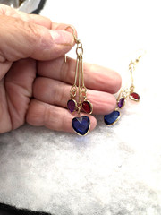 Vtg gold tone mix color lucite Bezel Heart dangling pierced Earrings