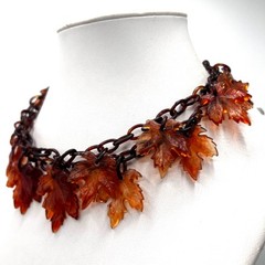 Vintage Autumn Leaf Celluloid Necklace – Translucent Tortoise Maple Leaf Charm
