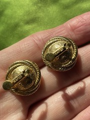 Vintage Gold Tone Faux Pearl Screw Back Earrings Twisted Rope Classic Napier