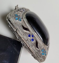 Antique Onyx Scent 62mm Chinese Export Filigree Cloisonne Enamel Pendant Locket