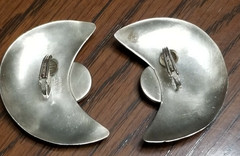 Vintage TULLA BOOTH Sterling silver & turquoise crescent clip earrings .925