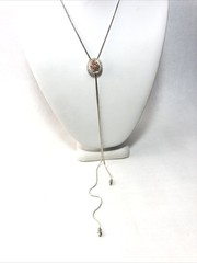 Woman’s Adjustable Slide Charm Bolo Lariat Necklace-Silver Tone W/ Brown Crystal