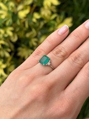 3.90 Ct Natural Emerald Art Deco Vintage Engagement Ring 925 Sterling Silver