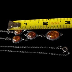 Vintage Dainty Baltic Amber Sterling Silver Y Drop Lavalier Pendant Necklace…