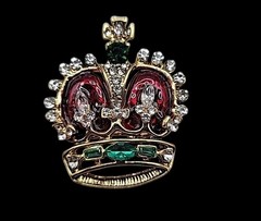 Jeweled & Enamel Crown Brooch Pin Gold Tone Elegant Estate Jewelry