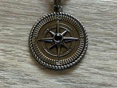 Dark Silver Tone JCM Brass CZ Compass Pendant Necklace