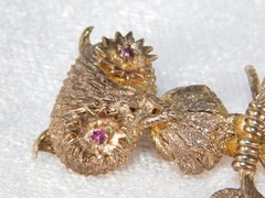 Vintage 40’s Les Bernard Signed Sterling Silver Gold Vermil Owl Bird Brooch