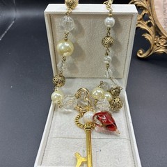 Romantic Vintage Assemblage Necklace, Valentine Heart Key & Carabiner, OoaK