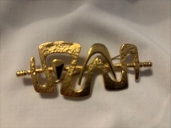 VTG Brooch Modernist Matte Gold Tone Abstract Wave Squiggle Pin 3.5” Marked FO