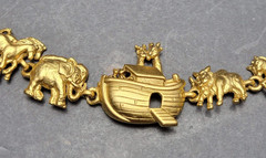 Vintage OAJC Noah’s Ark Bracelet & Brooch Set Gold Tone Animals Original America