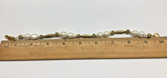 Vintage Monet Faux Pearl & Rhinestone Bracelet Gold Tone Fold Over Clasp 9″!