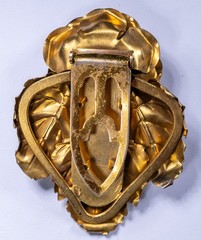 Vintage Brass Rose Flower & Leaves Buckle 2.5″ Floral Gold Tone Dress Clip