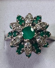 Vintage 14K White Gold Diamond And Columbian Emerald Ring