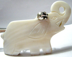 Antique 30S Brooch Hand Carved Elephant MOP Sterling Silver .925 design 3.1/4″