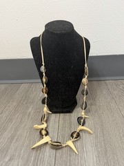 Vintage Handmade Knotted Carved Shell Boho Tribal Necklace