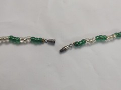 Vtg Hand Beaded Necklace Green Clear Beads Silver Tone Closure Costume Jewelry