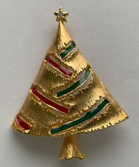 VINTAGE VERO CHRISTMAS TREE BROOCH PIN GOLD ENAMEL MID CENTURY MODERN HTF 33