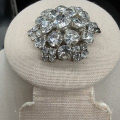 Vintage Brooch Domed Silver Tone Crystal Rhinestones 1.75 Inches