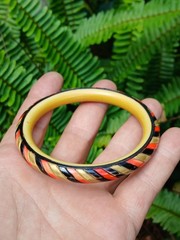 Vintage Art Deco Celluloid Bracelet Bangle Candy Striped Carved A Real Find!
