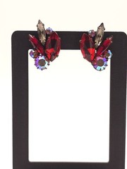 Vintage Austria Red-Grey and Aurora Rhinestone Brooch and Earrings Set