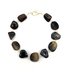 Large Lucite Nuggets Clear Faceted Crystals & Cream Saucer Spacers 20″ Necklace