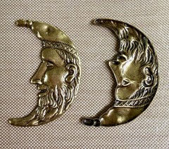 Vintage Brass Crescent Moon Face Stampings 31mm Celestial Jewelry Findings Lot o