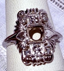 1930s Art Deco 18K White Gold DIAMOND Ring Setting/ Semi-Mount w/ HEARTS ~ 2.8 g