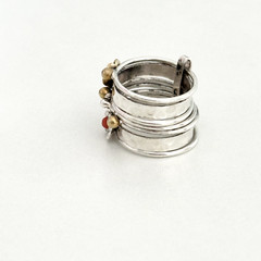 Vintage Sterling Silver Multi Row Band Two Tone Coral Flower Spinner Ring Sz 7