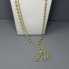 VTG Flapper Necklace Champagne Acrylic Beads Gold Tone Chain Double Strand 50″