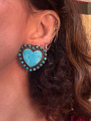 🩵 Vintage Turquoise Heart Earrings Sterling Native Zuni Style Cluster Halo OOAK