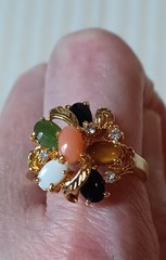 Vintage 80s 90s Gold Plated Cocktail Ring Semi-Precious Stones Size 9.5