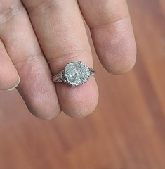 18k white gold Vintage filigree Engagement ring 2.64ct. Natural Cushion Diamond