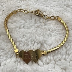 Vintage Sweetheart Heart Bracelet Gold Tone Engraved Initials D N Fits 6.5″