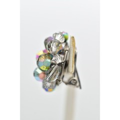 Laguna Vintage Clip On Crystal Earrings Gray Chrome AB Cluster Signed 1950s 9C