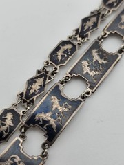 Rare Antique 1940s Siam Sterling Silver Niello Jewelry His And Hers Complete Set