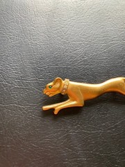 Vtg. Jackie Collins SET Panther Brooch & Clip On Earrings Clear & Green Eyes