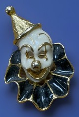 Vintage Clown Masks Brooch Pin Lot of 3 Gold Tone Rhinestones & Enamel