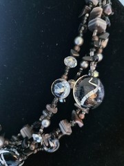 Vintage Dichroic Glass, Faux Pearls, Shell Nuggets 4 Strand Layered Necklace