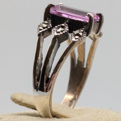 Vintage 925 Sterling Silver Pink Topaz Emerald Cut Marcasite Ring Size 7.5 4.8g