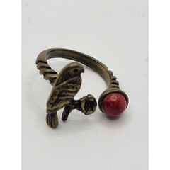 Southwestern Brass Bypass Ring Bird Flower Red Stone Dyed Howlite Size 6 3/4