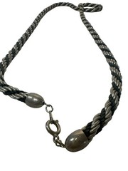 Vintage Black & Silver Braided Rope Necklace Heavy Gold Tone Unisex Twisted Link