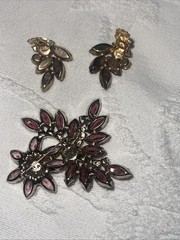 Purple Lavender Prong &cup Set Navette Rhinestone Brooch&ears 3”x3” & 1”x1.25”