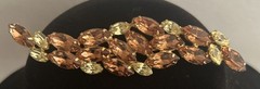 VTG Large Brown And Chartreuse Yellow Navette Marquis Rhinestone Brooch 4.5 In