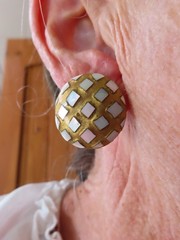 Vintage Mother of Pearl Round Domed Pierced Earrings