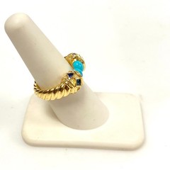 v836 David Yurman Renaissance Color 18K YG twisted cable Ring Gemstones Size 7