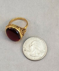 Jewel Tone Red Filigree Pattern Lucite 1960’s Adjustable Vintage Ring U.S.A.