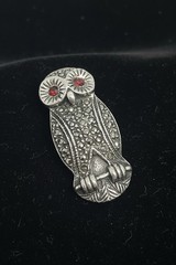 Vintage 925 Sterling Silver Garnet and Marcasite Owl Pin/Brooch